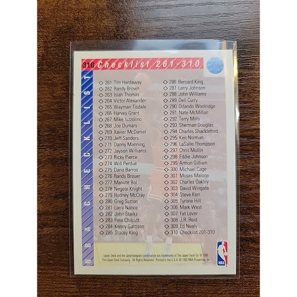 Michael Jordan 1992-1993 Upper Deck #310 Checklist - #201-310 - NBA - Picture 2 of 2